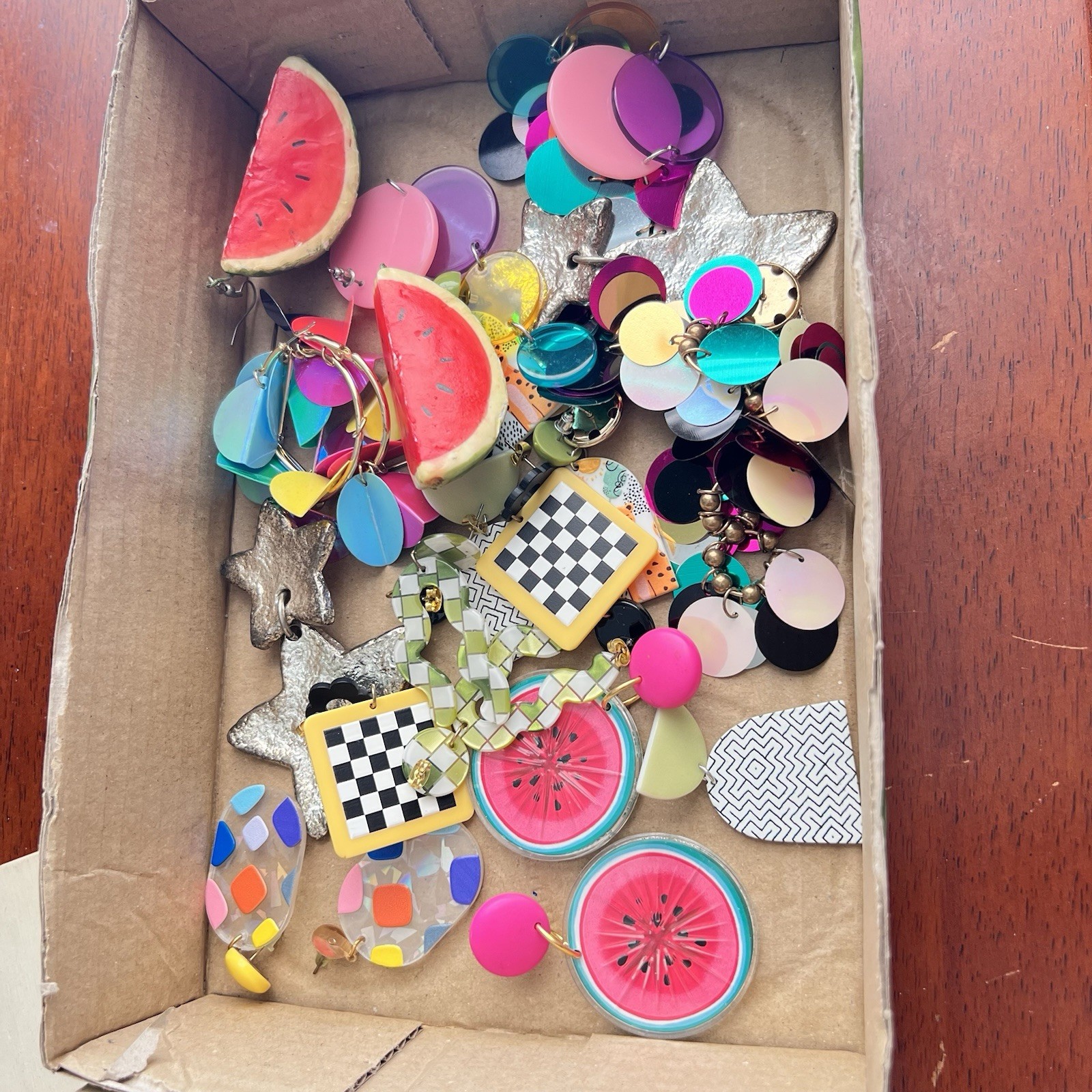 Kitschy Earring Lot Large Statement Colorful Jewe… - image 1