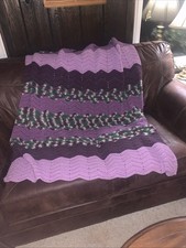 Vtg Handmade Crochet Chevron Sofa Throw Blanket Afghan Purple Shades 52 X 72