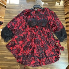 Seductive Wear by Cinema Etoile Red Black Baby Doll Nightie With Robe Sz Small