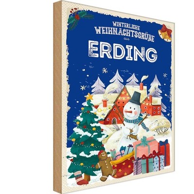 Holzschild 18x12 cm Weihnachtsgrüße ERDING Weihnachten Deko Geschenk Holz Schild