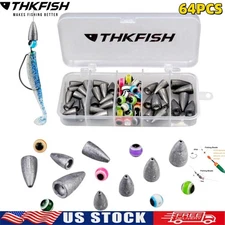 64PCS Bullet Fishing Sinkers Bass Fishing Weights Kit Worm Fishing Slip Weights
