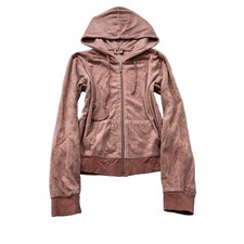 Vintage Juicy Couture Women's Dusty Pink Zip-Up Hoodie Pockets Drawstring Size L