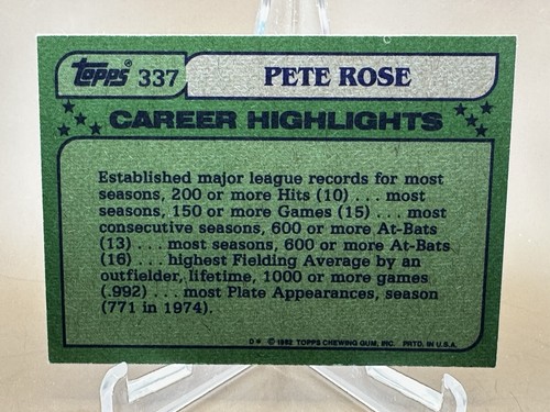 PETE ROSE 1982 Topps N.L. All Star #337 - EX - Crease - Cincinnati - Picture 2 of 2