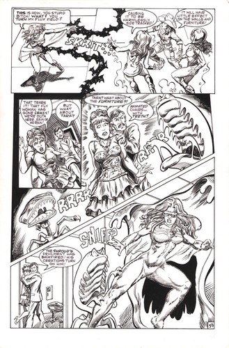 FEMFORCE 36 PG 35  ORIGINAL ART - DRAGONFLY-EATING CHAIRS!- Gorby AC Comics