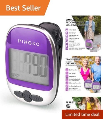 Purple Portable Pedometer: Track Steps, Distance, and Calories Effortlessly