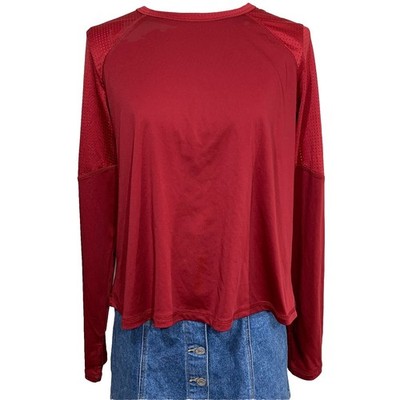 Champion Activewear Top Womens Medium Burgundy Red Mesh Open Back Thumbholes