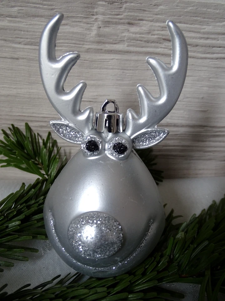 2 Christbaumkugeln--Rentier--silber matt--Baumschmuck-Rentier Kopf- ca.11 cm * - Bild 3 von 4