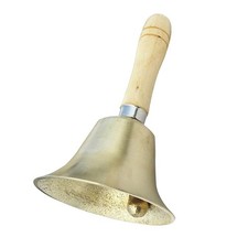Copper Handheld Bell School Loud Call Bell Service Bell, Golden Brass 5x18cm