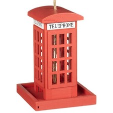 Red Telephone Box Bird Feeder - Hanging Garden Bird Seed Feed Station