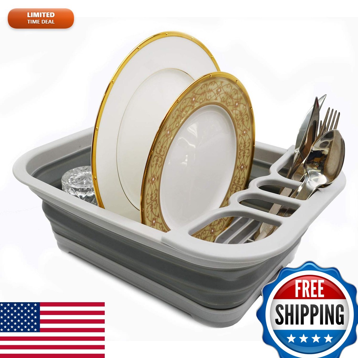 SARMART Collapsible Dish Drainer with Drainer Board - Grey (1)