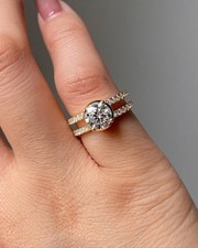 Round Cut CZ Stone Bezel Set Double Band Engagement Ring 925 Silver Wedding Ring