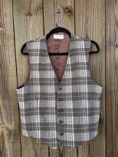 1960s Handmade Brown Wool Plaid Vest Vintage 40