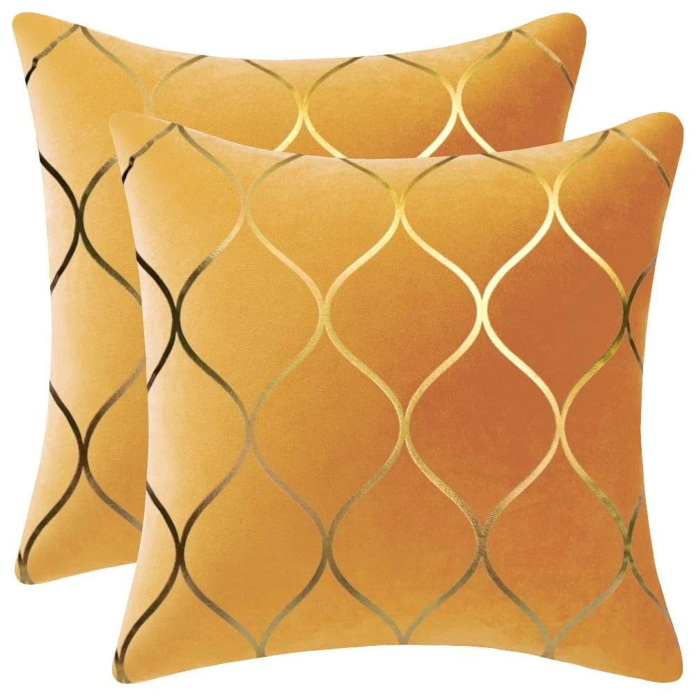 DEZENE 16x16 Inch Gold Velvet Throw Pillow 16" x (Pack of 2), Yellow