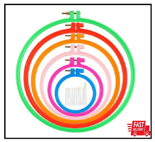 6 Pcs Embroidery Hoop 6 Size, Round Plastic Cross Stitch Hoop with 16 Needles...