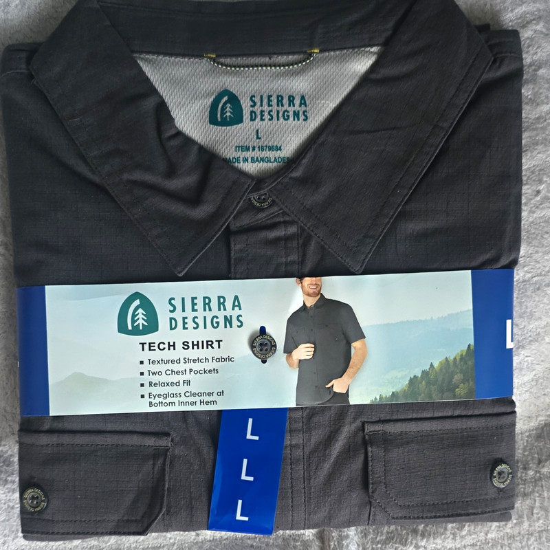 Sierra Designs Tech Shirt Men's L Gray Short Sleeve Relaxed Stretch Pocket