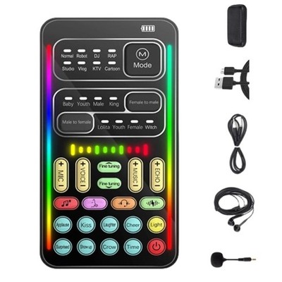 I9 Voice Changer Set, Live Sound Card kit Including Headphones and 2 converte...