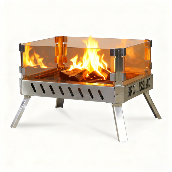 Feuerschale Mit Glaskeramik Klappbar Tragbar Feuerkorb Mit Grillrost Feuerstelle-image