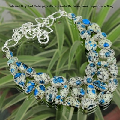 Oval Natural K2 Jasper Sister Chain Artisan Elegant Handmade Necklace 925 Silver