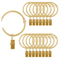 Gold Openable Curtain Rings with Clips 18 Pack 2'' Metal Rod Hooks Hangers