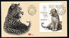 SOUTH AFRICA 1998, WILD ANIMAL: LEOPARD - FELINE, Scott 1053 S/S on F.D.C.