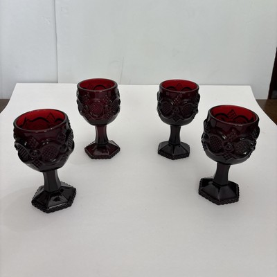 VTG Avon 1876 Cape Cod Heavy Ruby Red Glass Wine Goblets 4 1/2  set of 4