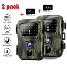 2PCS 24MP Hunting Game Trail Camera 1080P Wildlife Outdoor Cam Night Vision+32GB