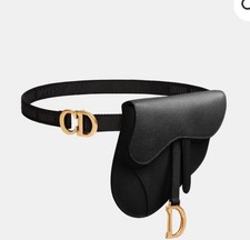 Christian Dior Saddle Belt Pouch Bag In Black Grained Leather And Gold Hardware