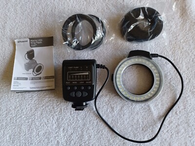 Polaroid Macro LED Ring Flash PLMRFN for DSLR Cameras w/ Adapters Tested/Working