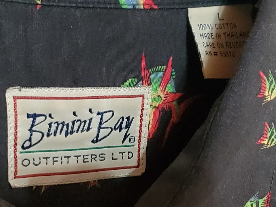 Bimini Bay Black Hawaiian Fish Outfitter Button Down Large Shirt Men's Casual   - Image 4 of 4
