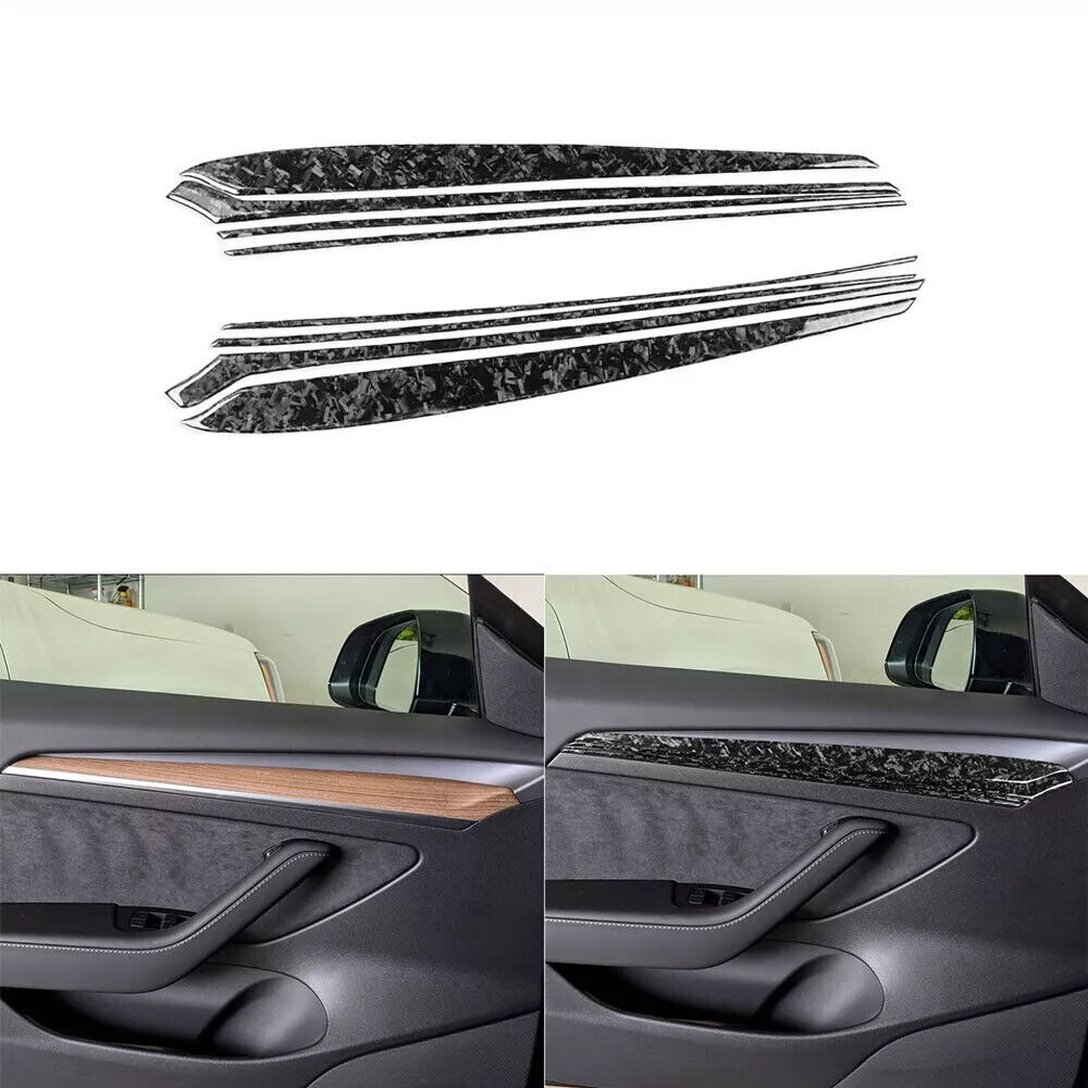 8Pcs Forged Carbon Fiber Interior Door Panel Trim For Tesla Model 3 Y 2017-2022