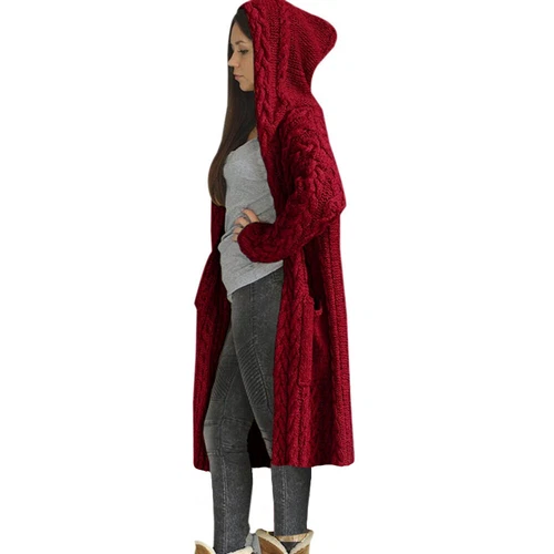 Womens Winter Warm Cardigan Coat Outwear Long Sleeve Jacket Hooded Knit Sweater - Picture 16 of 29