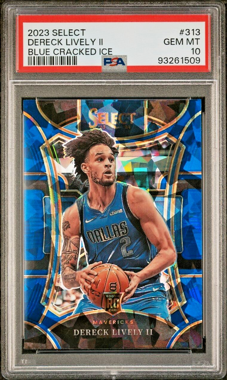 2023-24 Panini Select Blue Cracked Ice 313 Dereck Lively II RC PSA 10 Mavericks