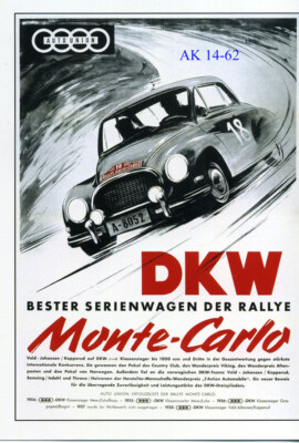 1 AK alte Autounion DKW Werbung als Postkarte  Werbung  Pappe 14-62 Monte Carlo