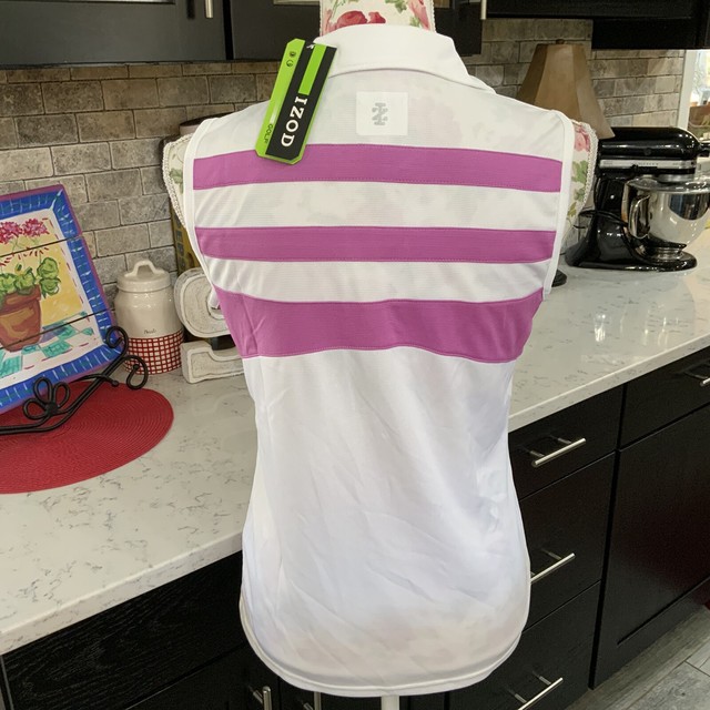 IZOD Women's Performance Sleeveless Golf Shirt White/Purple & Pretty