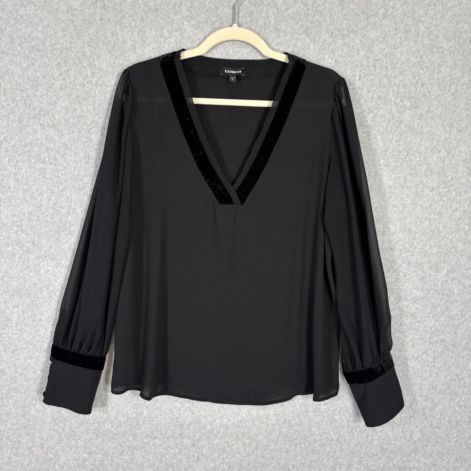 Express Blouse Womens Large Black Velvet Sheer Victorian Goth Fairy Witchy Sexy