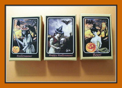 BEAUTIFUL HALLOWEEN WITCHES WITH LOVELY SCENES AND PUMPKINS - THREE GIFT BOXES