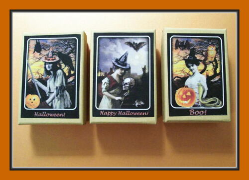 BEAUTIFUL HALLOWEEN WITCHES WITH LOVELY SCENES AND PUMPKINS - THREE GIFT BOXES