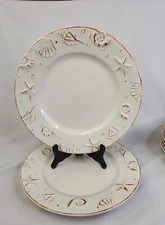 THOMSON POTTERY Hampton Lot of 2 Seashell Dinner Plates 10.5” Rustic White