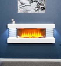 LARGE ELECTRIC FIRE WHITE WALL MOUNTED REMOTE FIREPLACE LED FLAME LOGS 48" LONG