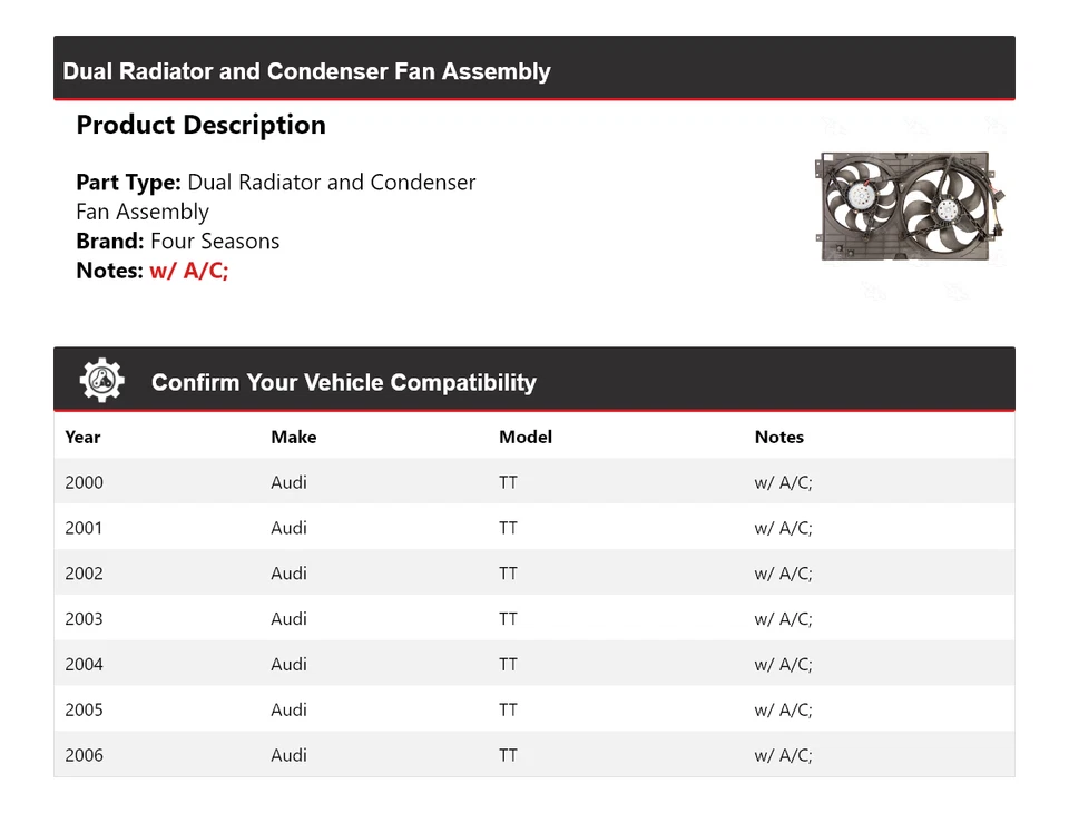 Para 2000-2006 Audi TT conjunto duplo de radiador e ventilador condensador 4 estações 2001 - Imagem 2 de 4