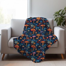 Mushroom blanket, retro gift, mushroom and flower throw, Available in two style