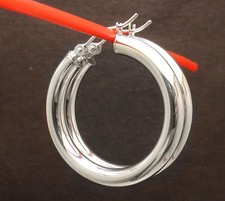 1 1/4" 4mm x 30mm Plain Round Hoop Earrings Real 14K White Gold FREE SHIPPING