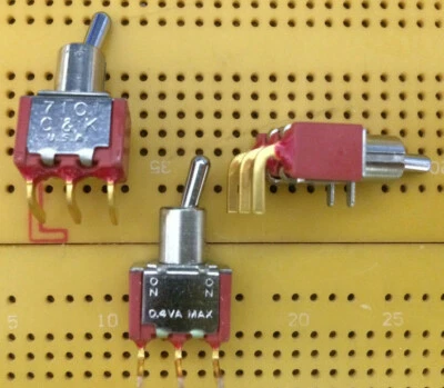 0.4VA Gold SPDT Toggle Switch On-On Latching PCB Right Angle C&K 7101 Multi Qty