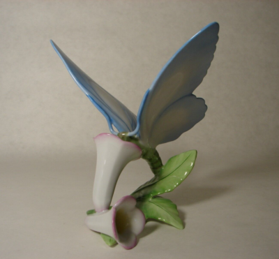 HEREND チューリン Herend Porcelain Blue Butterfly with Flowers Sculpture Figurine