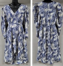 Express Dress Women Small Blue Long Sleeve Animal Print Puff Sleeve High Low