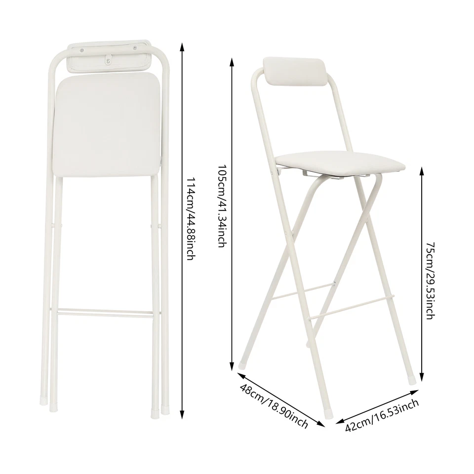 Silla de Bar Plegable Moderna 2 PIEZAS, Silla Plegable Alta, Taburete Plegable Portátil Blanco Foto 3 de 4