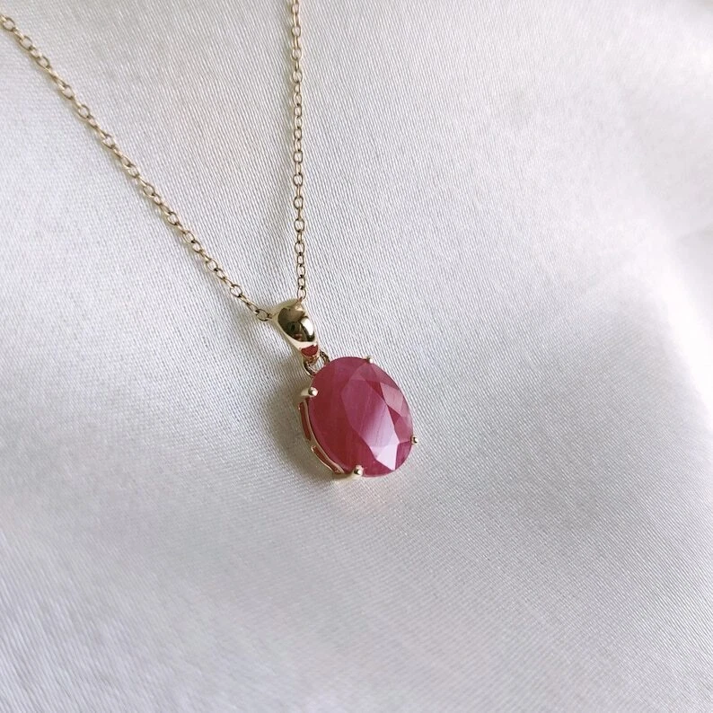 Without Chain 14K Yellow Gold Red Ruby Dainty Pendant Jewelry Anniversary Gift - Image 3 of 4
