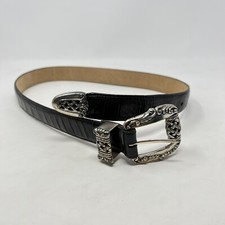 Brighton 27-28 Black Croc-Patten LEATHER BELT S44803 wCrosshatch Baroque Buckle