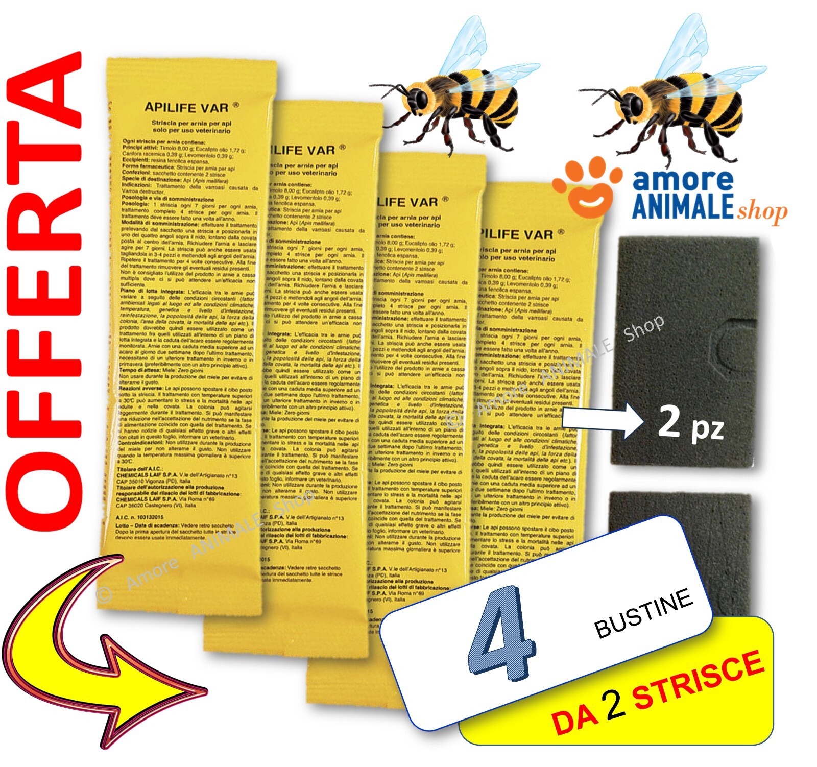 APILIFE VAR → 2 / 4 / 6 / 10 / 20 Bustine da 2 Strisce - Anti Varroa per le API: → 30 bustine img 1