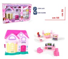 Casa  Bambole Giocattolo Completa di Mobili Arredamento Accessori con Luci Suoni